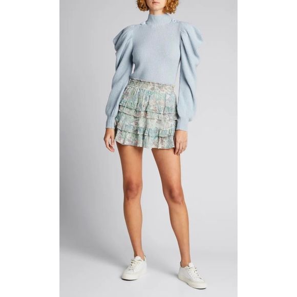 LoveShackFancy Benicia Layered Tiered Chiffon Ruffle Mini Skirt Mystical Foliage - Picture 3 of 12